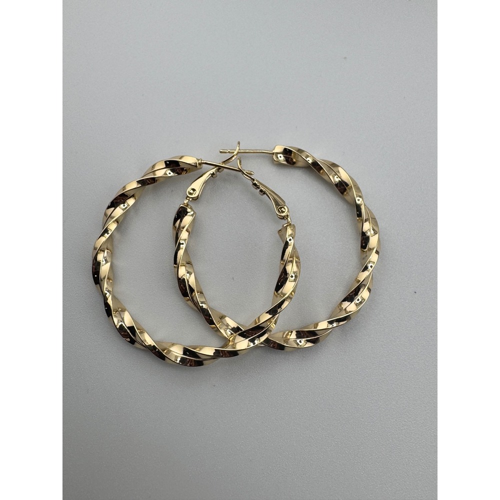 New 14K Gold Plated Twisted Hoop Earrings Large Spiral High Polish Latch Back